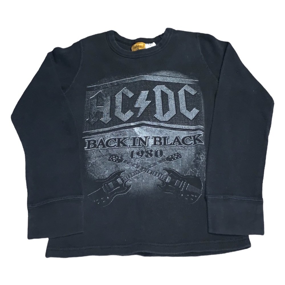 Vintage 2007 Rockware AC/DC Back in Black 1980 Waffle Knit Thermos Shirt